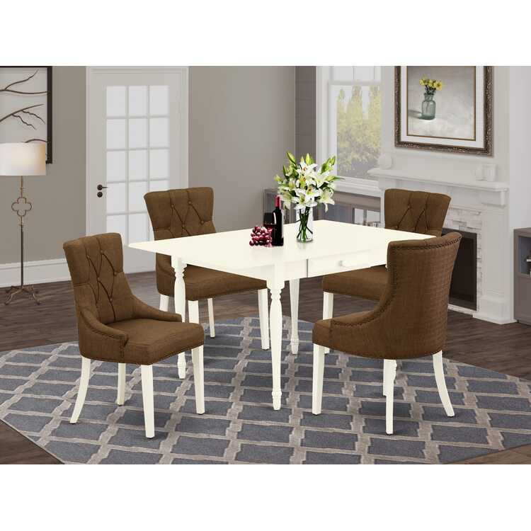 Dark Coffee Linen 5Pc Dinette Set Kitchen Table Chairs Drop Leaf image - 1