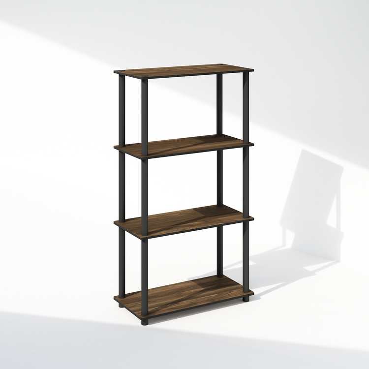 Furinno Turn-N-Tube 4-Tier Multipurpose Shelf Display Rack, Shelving Unit, Bookcase, Columbia Walnut/Black image - 1
