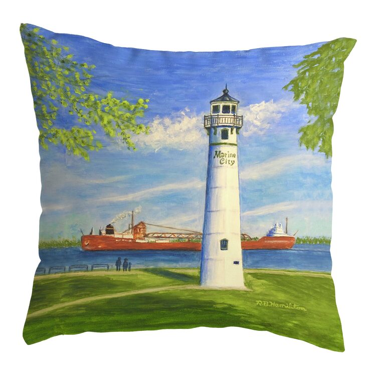 Betsy Drake Interiors Marine City Lighthouse, MI No Cord Pillow