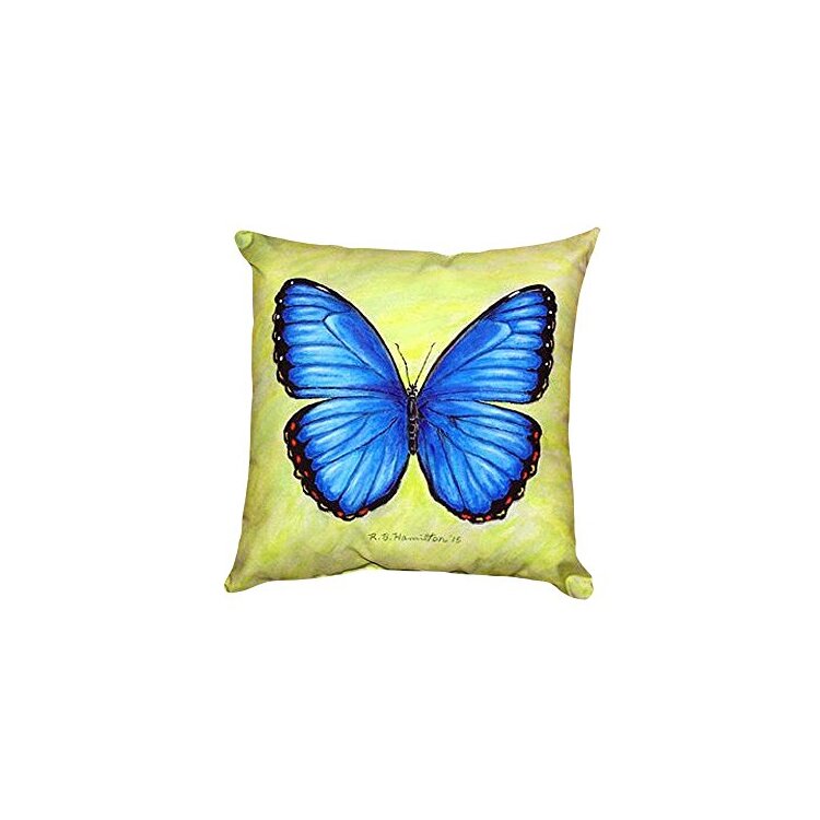 Blue Morpho No Cord Pillow - 18x18 Inches Square Throw Pillow Cover - Betsy Drake Interiors image - 1