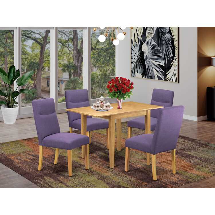 5 Piece Dining Set - Linen Fabric Chairs & Oak Table - OJCommerce.com