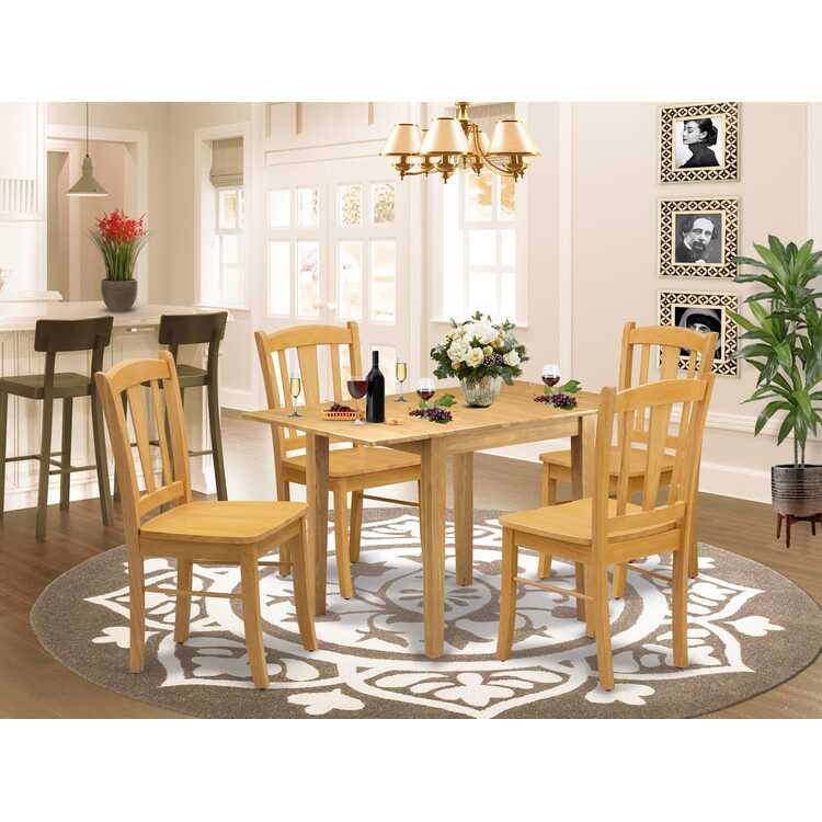 Modern 5 Piece Dining Set - Table & 4 Chairs - Oak Finish - OJCommerce.com
