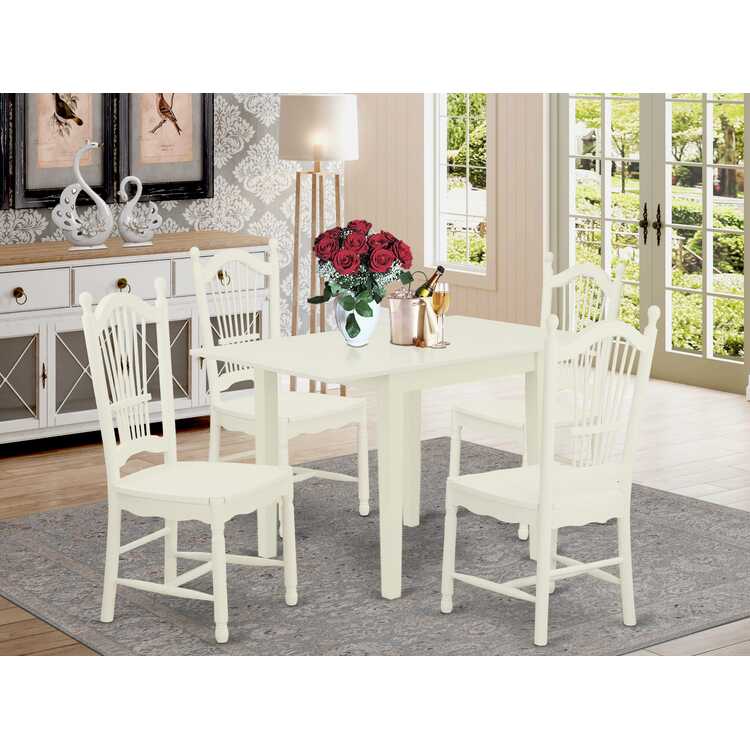 5 Piece Dining Set - Rectangle Table & 4 Chairs - Linen White ...
