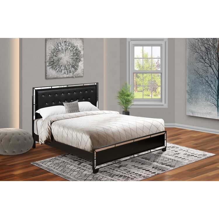 East West Furniture NE11-K00000 Nella Button Tufted Bedroom Frame - Black Leather Headboard and Black Legs - King Size image - 1