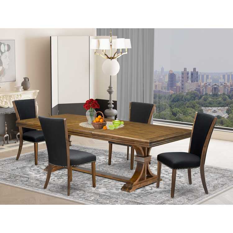 Luxe by East West Luxy Furniture NEVE5-AWA-24 5-piece Kitchen Table Set consists of a Dining Table and 4 Black Linen Fabric Kitchen Chairs with Button tufted Back - Antique Walnut Finish image - 1