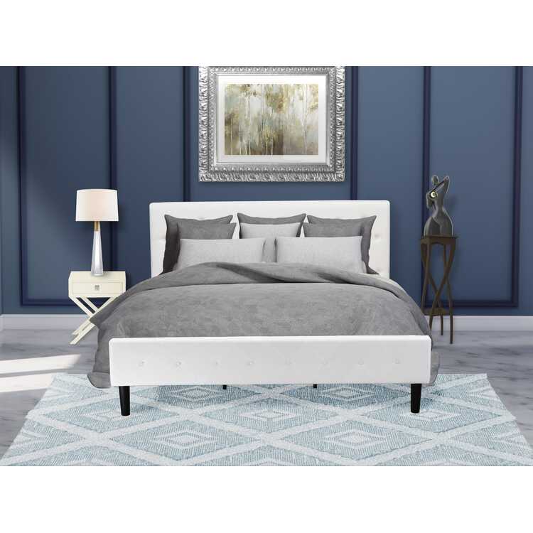 Button Tufted Bed Frame - White Headboard Nightstand Set image - 1
