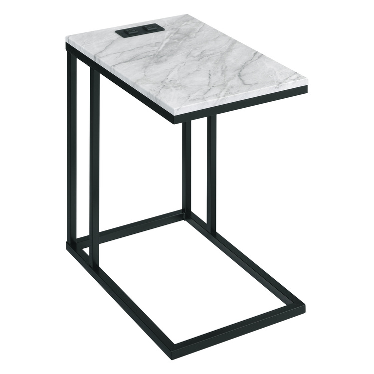 OSP Home Furnishings Norwich C-Table with Black Base and White Marble Top Including Built in Power Port image - 1