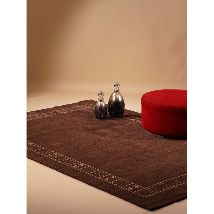 HomeStock Hand Knotted Loom Wool 6'7''x9'10'' Area Rug Contemporary Brown image - 1