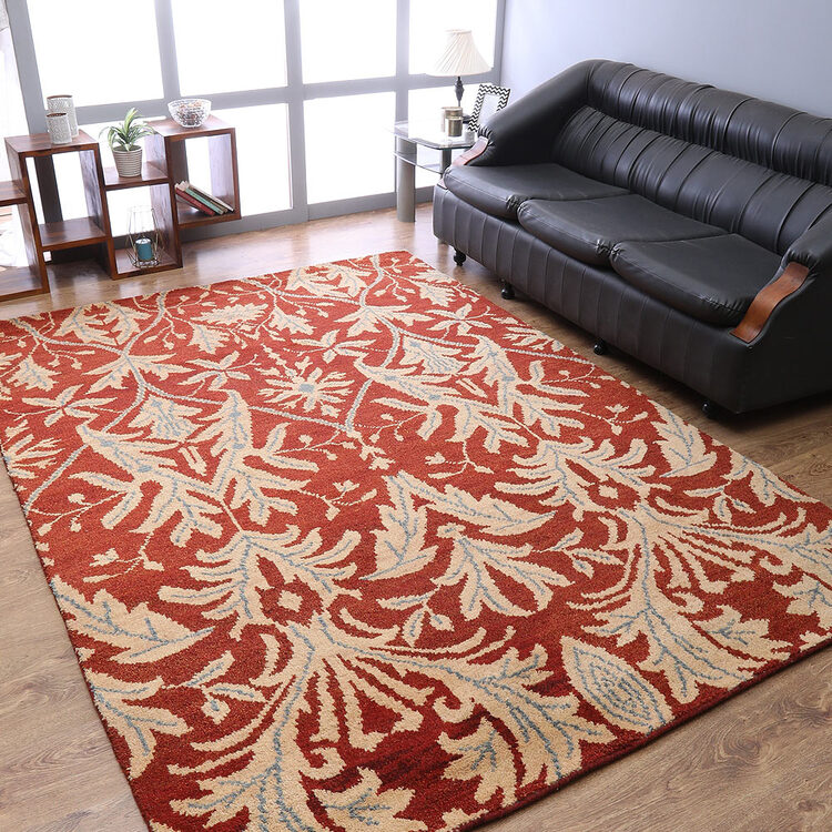 HomeStock Hand Knotted Wool 6'x9' Area Rug Floral Red Gold image - 1