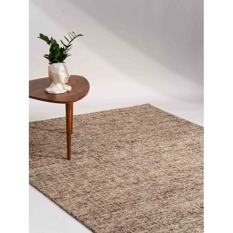 HomeStock Hand Tufted Wool 6'x9' Area Rug Solid Beige Brown image - 1