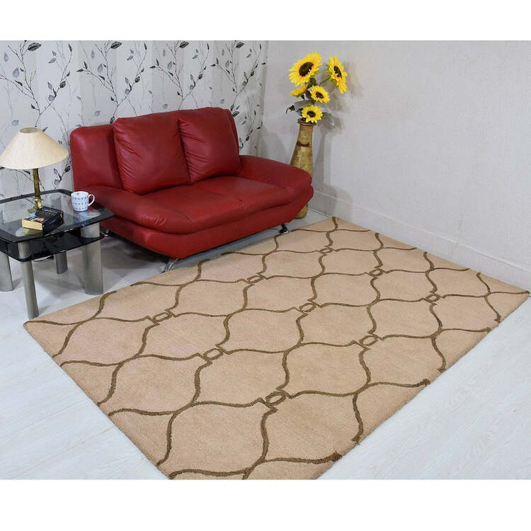 HomeStock Hand Tufted Wool 6'x9' Area Rug Geometric Beige Brown image - 1