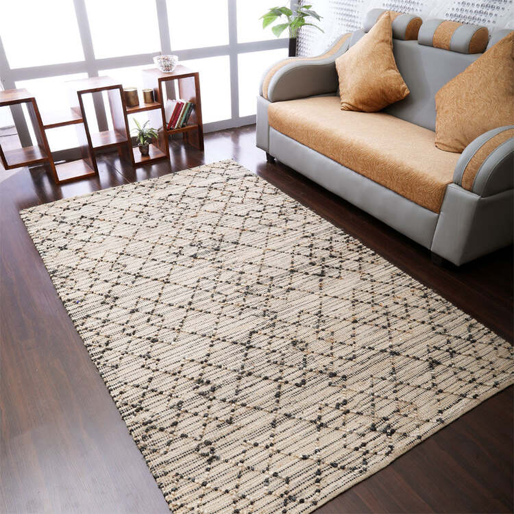 HomeStock Hand Woven Jute 6'x9' Area Rug Contemporary Light Brown image - 1