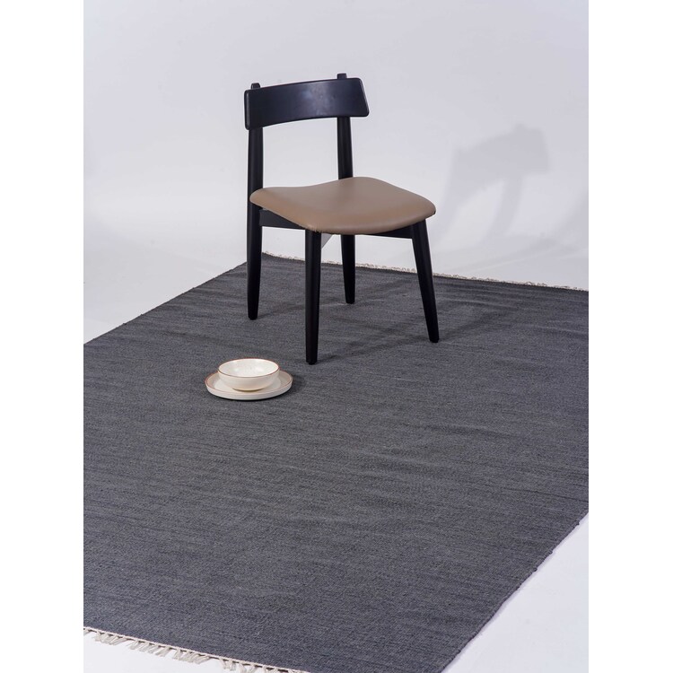 HomeStock Hand Woven Flat Weave Kilim Wool 6'x9' Area Rug Solid Charcoal image - 1