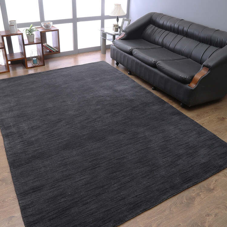 HomeStock Hand Knotted Loom Wool 6'x9' Area Rug Solid Charcoal image - 1
