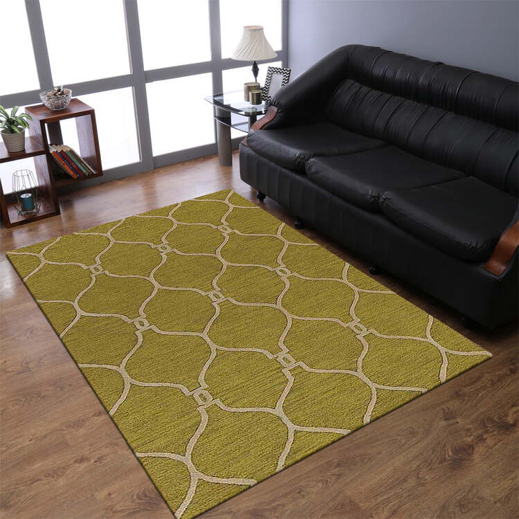 HomeStock Hand Tufted Wool 3'x5' Area Rug Geometric Green Beige image - 1