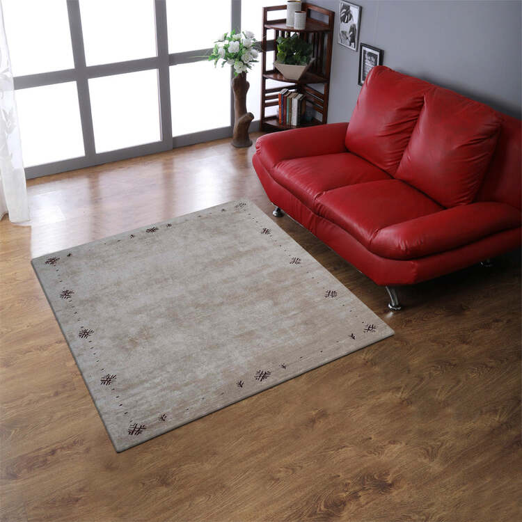 HomeStock Hand Knotted Loom Silk Mix 10'x10' Square Area Rug Contemporary Beige image - 1