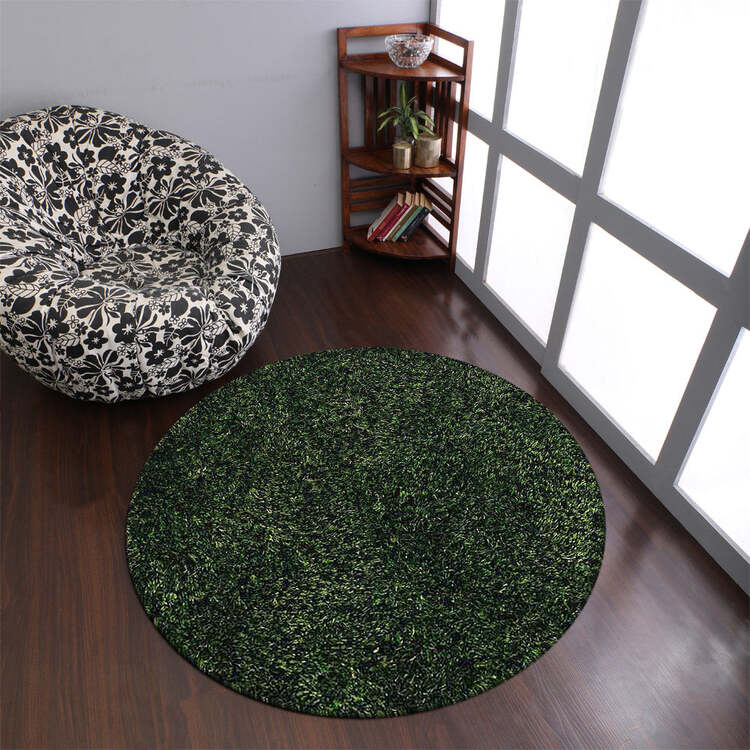 HomeStock Hand Tufted Shag Polyester 6'x6' Round Area Rug Solid Green ...