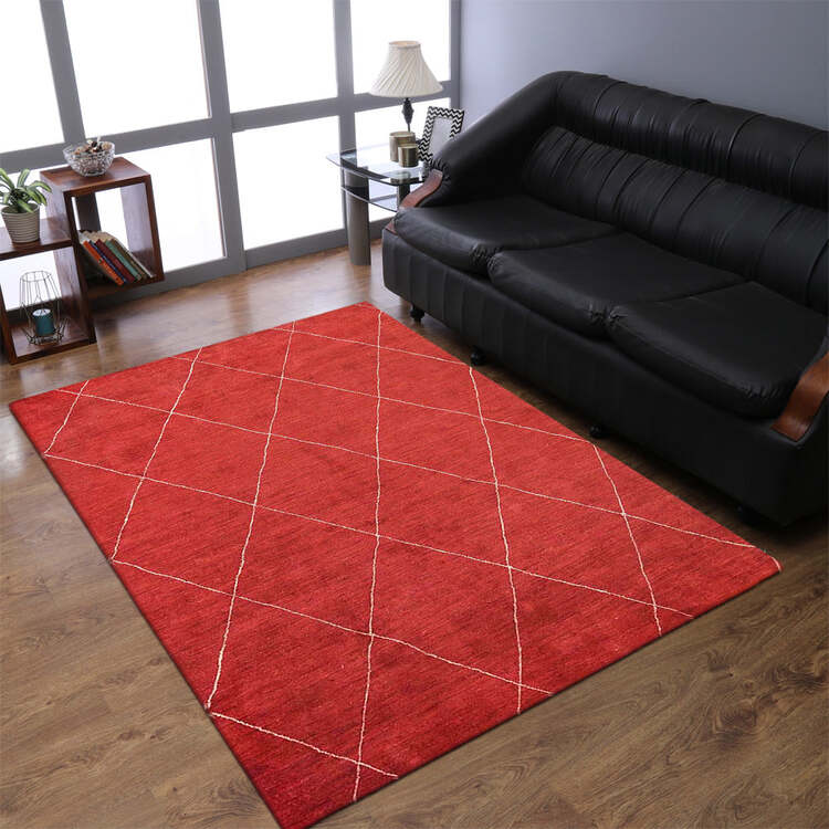HomeStock Hand Knotted Loom Silk 8'x10' Area Rug Geometric Red image - 1