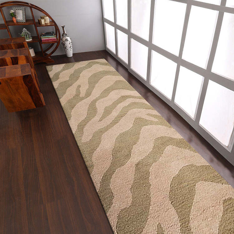 HomeStock Hand Tufted Wool 2'6'x10' Runner Area Rug Abstract Beige Brown image - 1