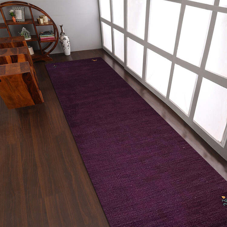 HomeStock Hand Knotted Loom Wool 2'6''x10' Runner Area Rug Contemporary Purple image - 1