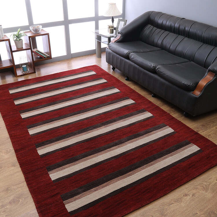 HomeStock Hand Knotted Loom Wool 9'x12' Area Rug Contemporary Red Brown image - 1