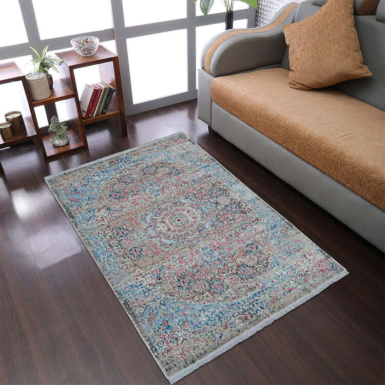 HomeStock Machine Woven Crossweave Polyester 10'x13' Area Rug Oriental Beige Blue image - 1