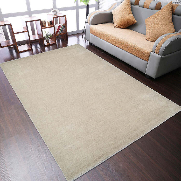 HomeStock Hand Knotted Loom Wool 5'x8' Area Rug Solid Beige image - 1