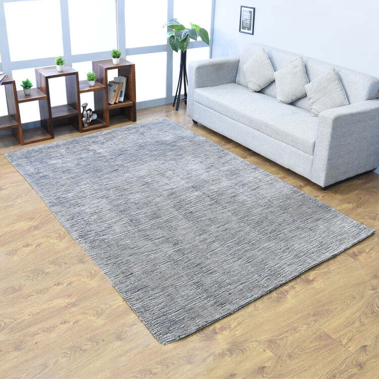 HomeStock Hand Knotted Loom Silk Mix 5'x8' Area Rugs Solid Charcoal White image - 1