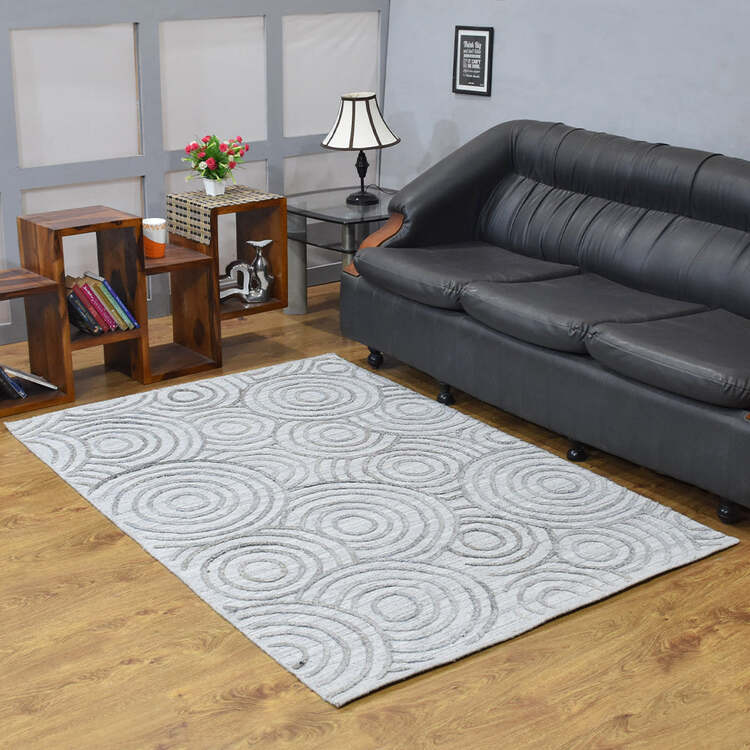 HomeStock Hand Woven Overtufted Kilim Polypropylene 5'x8' Area Rug Geometric Light Gray image - 1