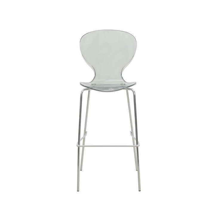 LeisureMod Oyster Acrylic Barstool with Steel Frame in Chrome Finish Set of 2 in Smoke image - 1