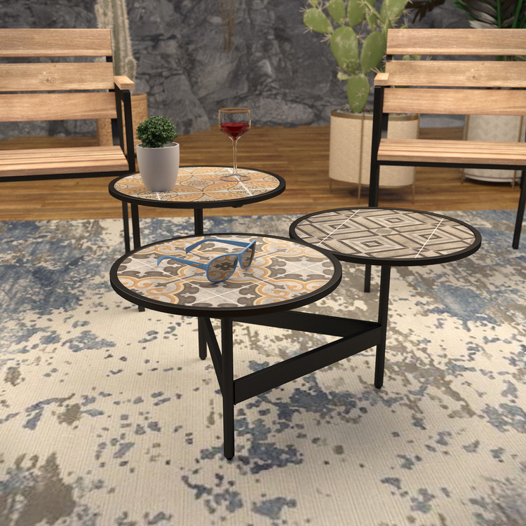 SEI 3-Tier Outdoor Cocktail Table with Tile Inlay - Lorengo image - 1