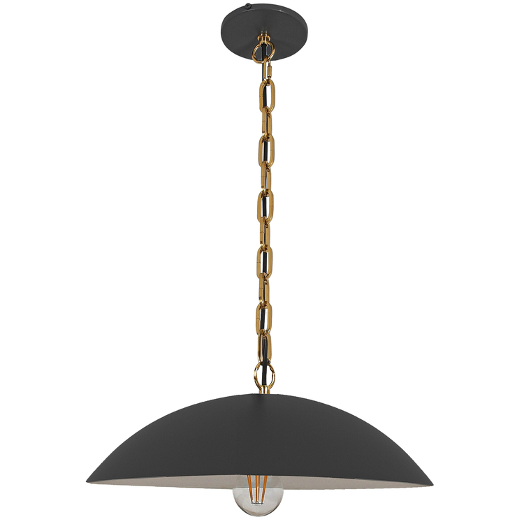 Dainolite 1 Light Pendant in Matte Black w/ Aged Brass Chain image - 1