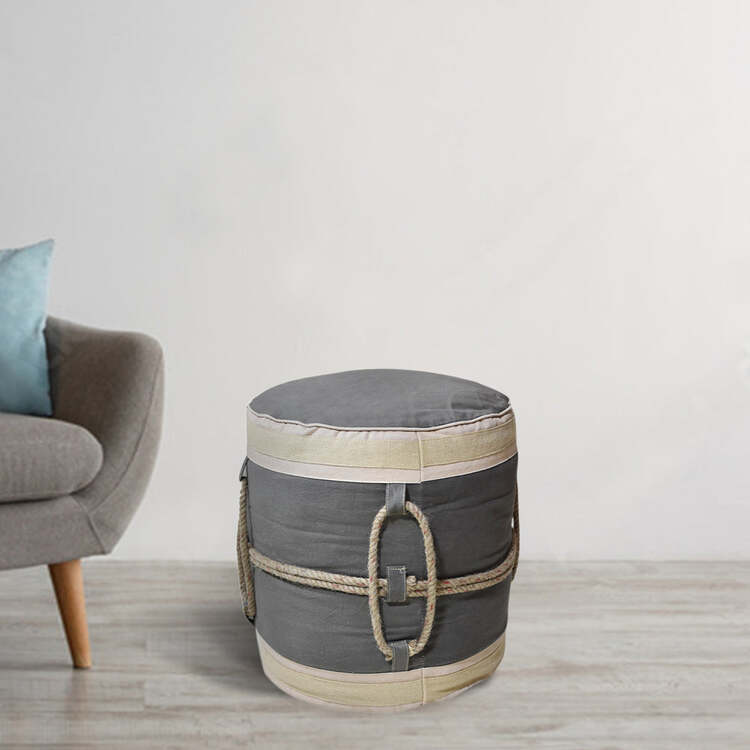 HomeStock Vintage Handmade Eco-Friendly Canvas Jute Round 18" x 18" x 18" Beige Green Pouf image - 1