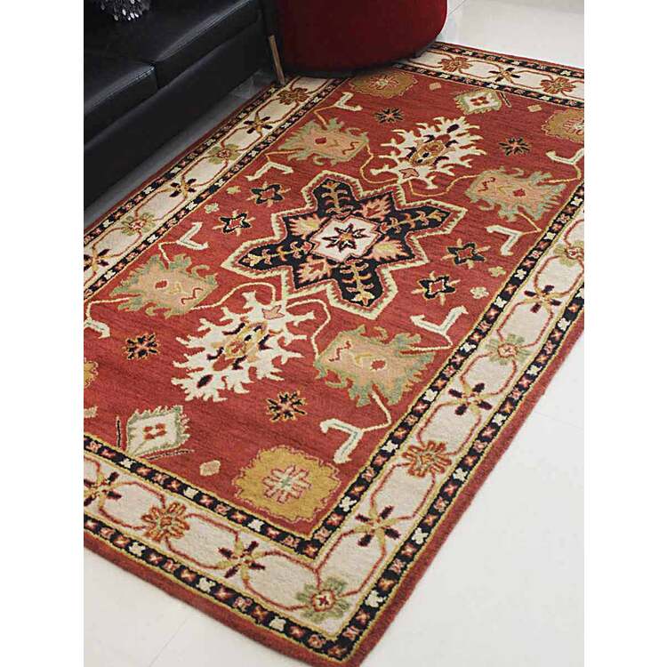 Rugsotic Carpets Hand Tufted Wool 4'x6' Area Rug Oriental Red Beige OJK00535 image - 1
