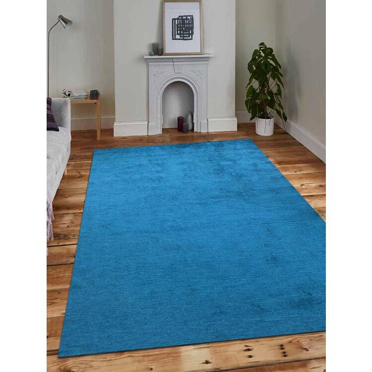 Rugsotic Carpets Hand Knotted Gabbeh Silk 5'x8' Area Rug Solid Blue OJLS0111 image - 1