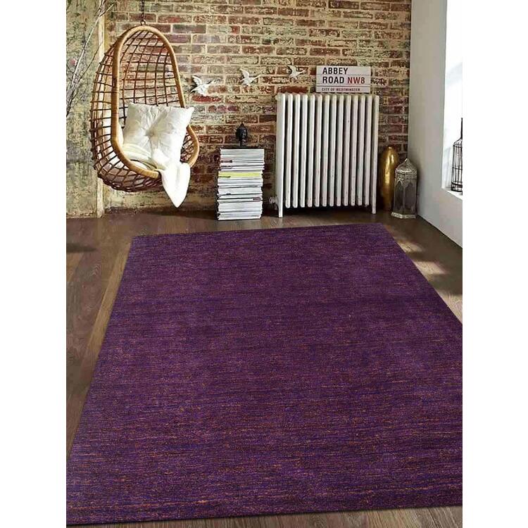 Rugsotic Carpets Hand Knotted Gabbeh Silk 8'x10' Area Rug Solid Purple Gold OJLS0111 image - 1