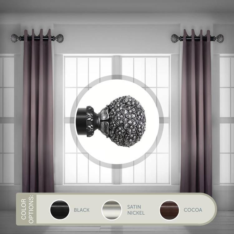 Side Mount Curtain Rod Set 1.5 Dia, Black, 12 - 20 inches Long, 2 - Piece - Rod Desyne image - 1