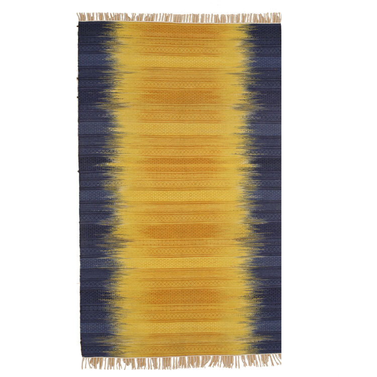 Yellow and Blue Reversible Handmade Wool Flatweave Rug 9x12 - Eorc image - 1