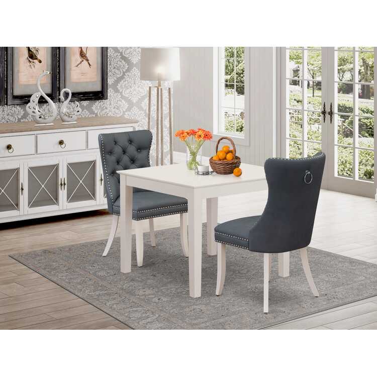 Kitchen Dinette Set - Table & 2 Chairs - Linen White & Gray image - 1