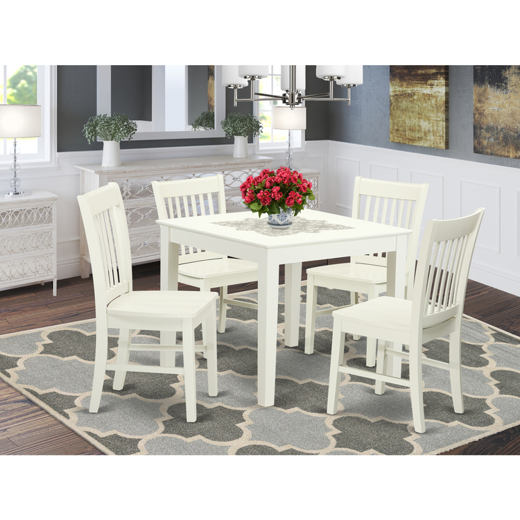 5 Piece Dinette Set - Table & 4 Chairs - Linen White Finish - Kitchen Dining Room Set image - 1