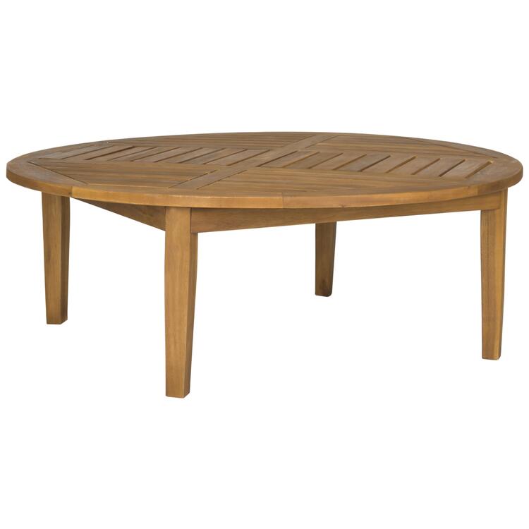 Teak Brown Round Outdoor Cocktail Table for Conversation and Drinks - Safavieh image - 1
