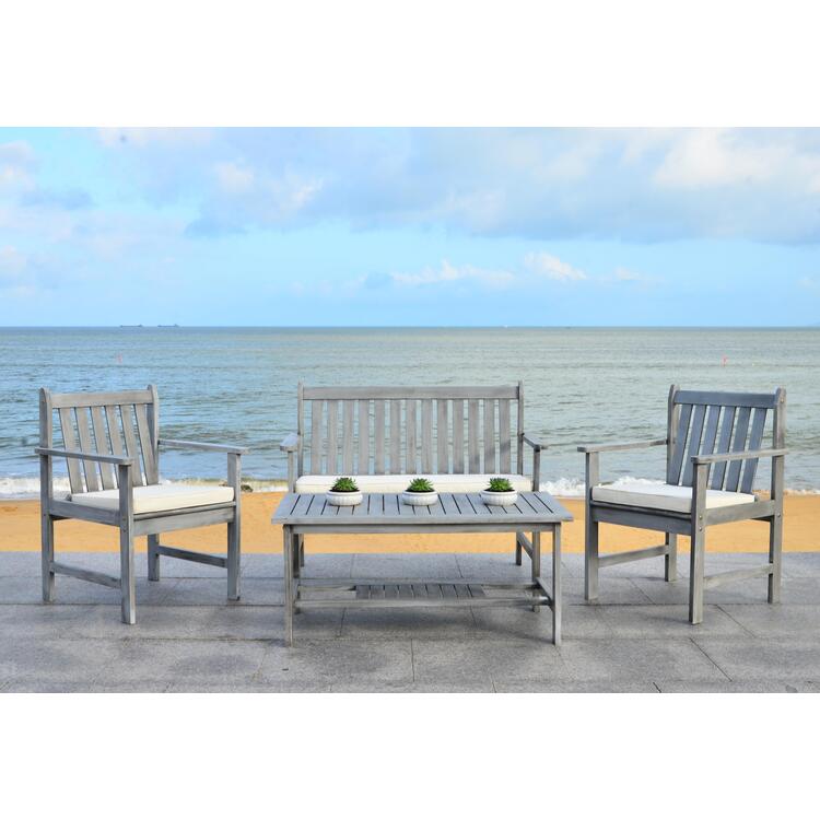 Eco-Friendly Acacia Wood Patio Set & Beige Cushions Outdoor Furniture image - 1