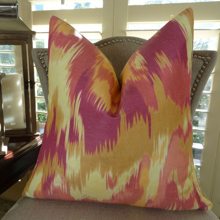Handmade Multicolored Ikat Throw Pillow Hypoallergenic Fill USA Made image - 1