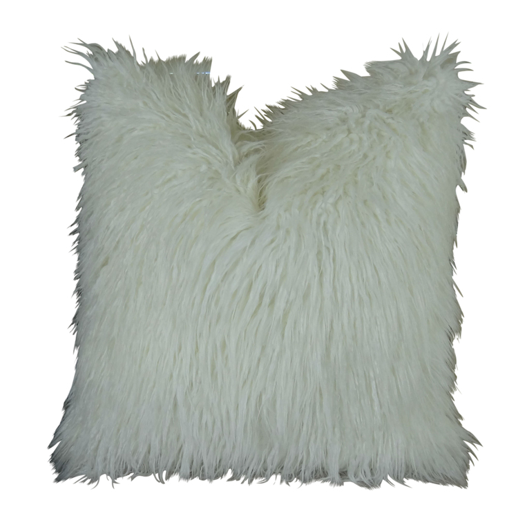 Plutus Curly Mongolian Fur White Handmade Throw Pillow