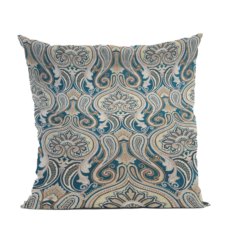 Plutus Brands Blue Gold Beige Majestic Swirl Paisley Luxury Throw Pillow image - 1