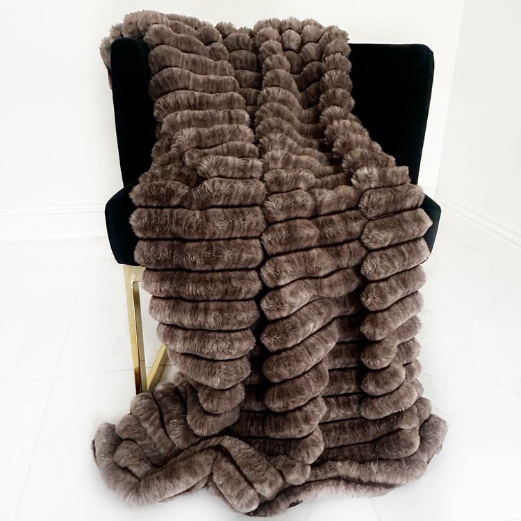 Plutus Brown Luxe Bunny Faux Fur Luxury Throw Blanket image - 1