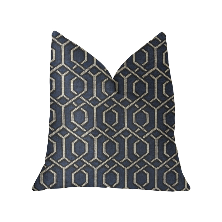 Luxury Geometric Throw Pillow Blue Black Beige Handmade USA Fill image - 1