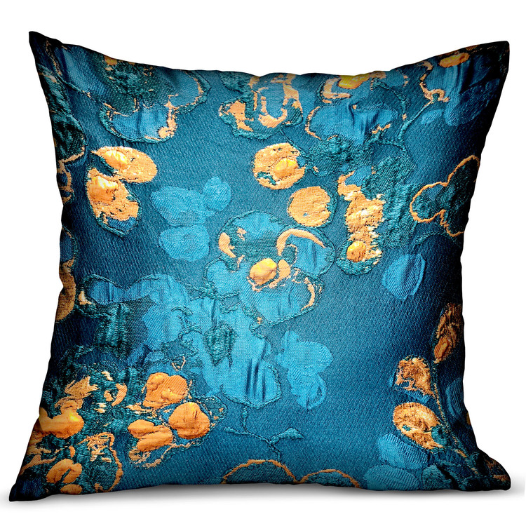 Plutus Brands Bronze Blossom Blue Floral Luxury Throw Pillow image - 1