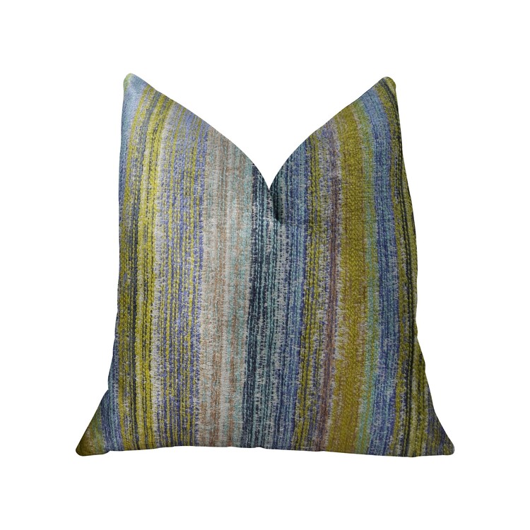Handmade Luxury Pillow Blue Mustard Lavender Striped Double Sided Design image - 1