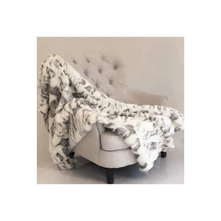 Plutus Brands Ivory Rabbit Faux Fur Handmade 60W x 90L Throw Gray image - 1